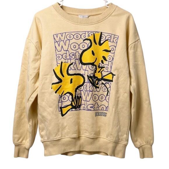 PEANUTS Woodstock butter yellow print logo Charles Shultz Y2K sweatshirt sz M - Picture 1 of 5